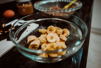 High angle view of food in glass on table