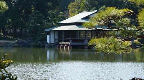 Built structure by lake