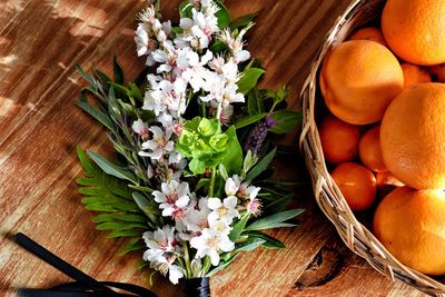 High angle view of flowering plants on table