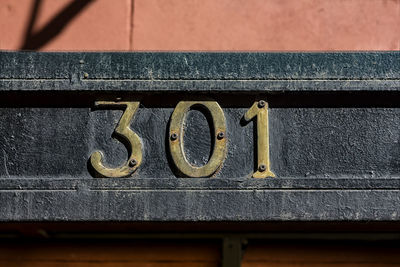 Close-up of text on metal