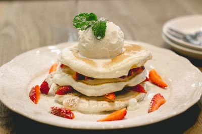 Close-up of dessert in plate on table