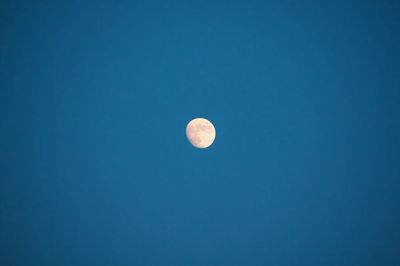 Low angle view of moon against clear blue sky