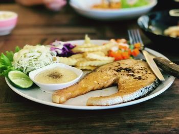 Close-up of food served in plate