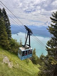 Low angle view of crane against sky