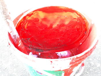 High angle view of drink in glass on table
