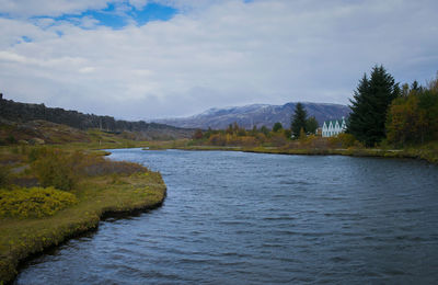 Scenic view of lake against sky