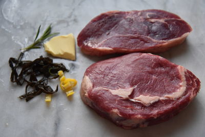 High angle view of breakfast on table