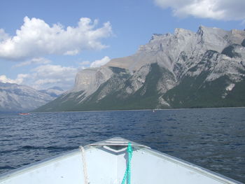 Scenic view of sea and mountains against sky