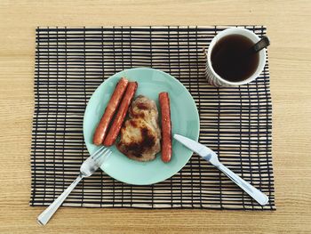 Directly above shot of breakfast served on table