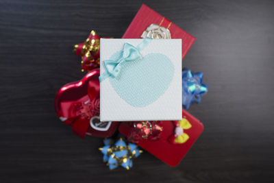 High angle view of christmas decoration on table