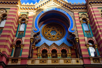 Low angle view of temple against building