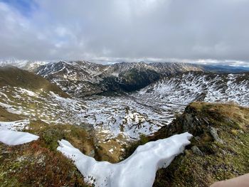 Scenic view of snowcapped mountains against sky