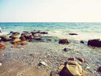 Scenic view of sea against clear sky