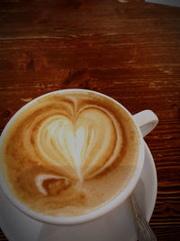 High angle view of cappuccino on table