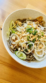 High angle view of food in bowl on table