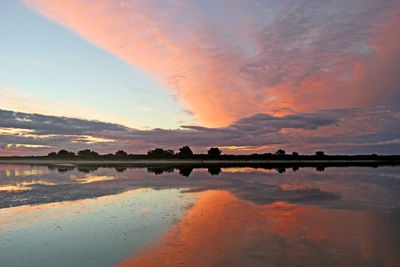 Scenic view of calm lake against cloudy sky
