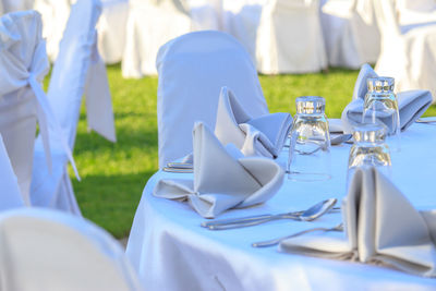 White chairs and table in cafe