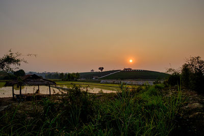 Scenic view of field against sky during sunset