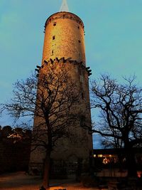 Low angle view of water tower against clear sky