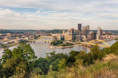 Panoramic overview the city of pittsburgh from the top of mount washington, pennsylvania, usa