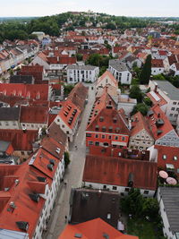 High angle view of buildings in city