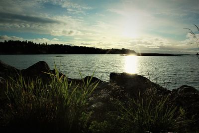 Scenic view of lake against sky during sunset