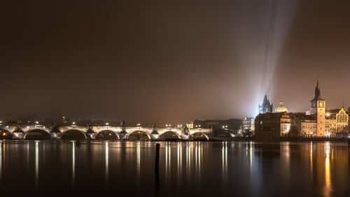 Illuminated buildings at waterfront