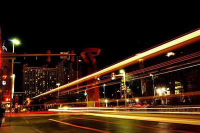 Light trails on road at night