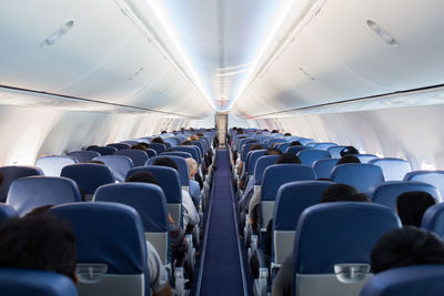 Rear view of people sitting in airplane