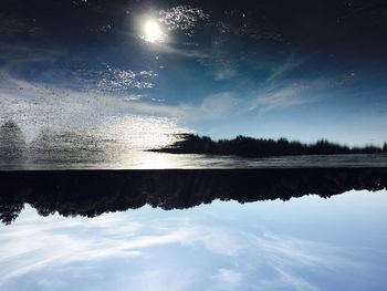 Reflection of trees in water against sky