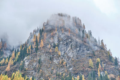 Low angle view of rocky mountains against sky