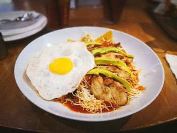 Close-up of breakfast served in plate