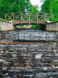 Bridge over canal against trees