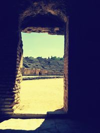 Close-up of old window against clear sky