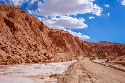 Scenic view of desert against cloudy sky
