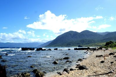 Scenic view of sea against blue sky