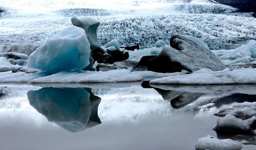 Close-up of ice crystals in sea during winter