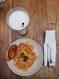 High angle view of breakfast served on table