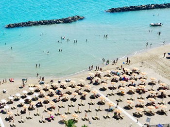 High angle view of people on beach