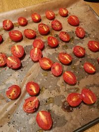 High angle view of vegetables on barbecue grill