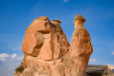 Low angle view of rock formation against sky