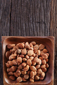 Directly above shot of almonds in plate on table
