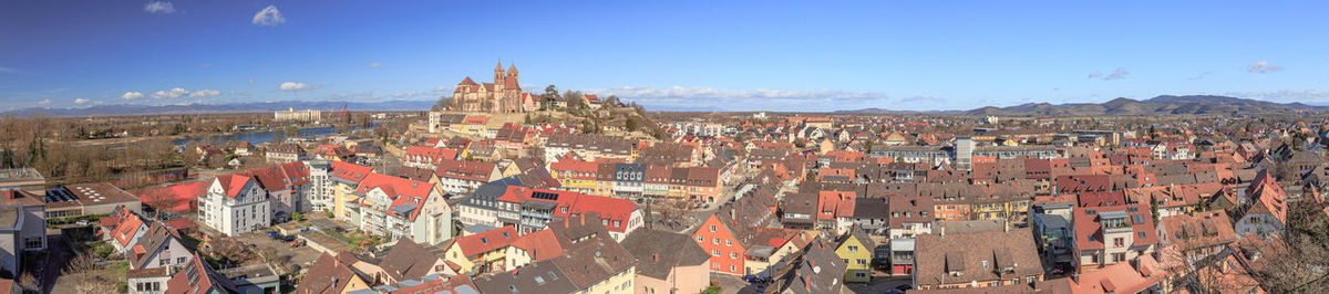 High angle view of townscape against sky