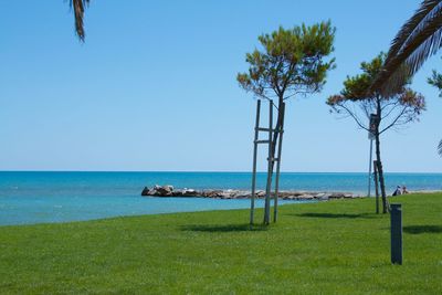 Scenic view of sea against clear sky