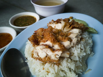 High angle view of breakfast served on table