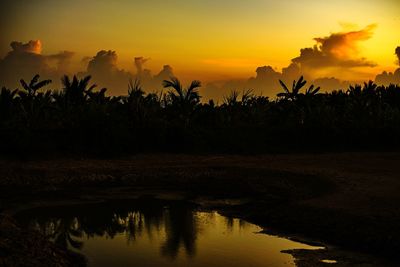 Scenic view of lake against sky during sunset