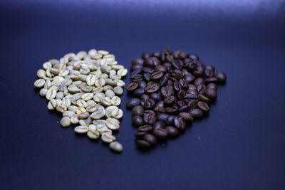 High angle view of coffee beans on table