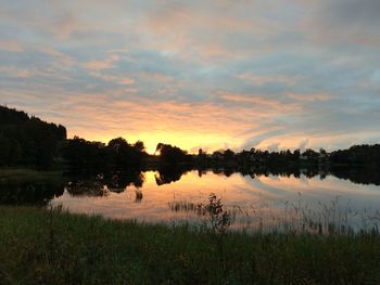 Scenic view of lake against sky during sunset