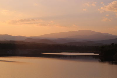 Scenic view of lake against sky during sunset