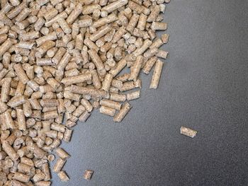 High angle view of pellets on table